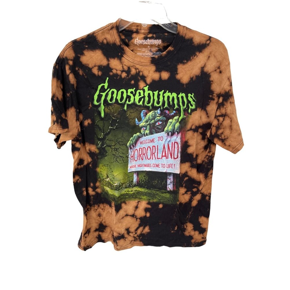 Goosebumps Welcome to HorrorLand Graphic T-Shirt Bleach Black Tie Dyed Sz S Men